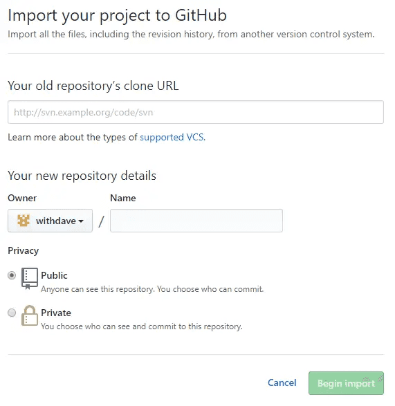 GitHub Import Page