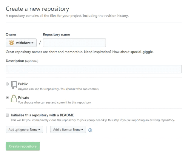 Create your new private repository